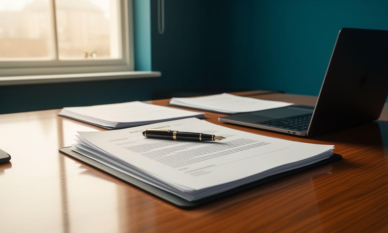 Legal documents and contract layout in a professional setting