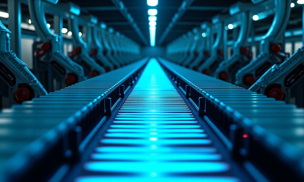 Close-up of high-speed industrial automated logistics line